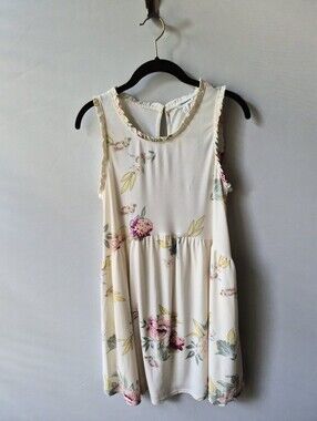 Juniors EYESHADOW Cream Floral Ruffle Mini Dress - Size M - NWT